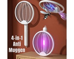 Allernieuwste.nl® Opvouwbare Oplaadbare Electrische Anti Muggen Apparaat – USB Insectendoder – Vliegenmepper en UV Licht – 3000V 4-in-1 Muggenbestrijding – WIT %%