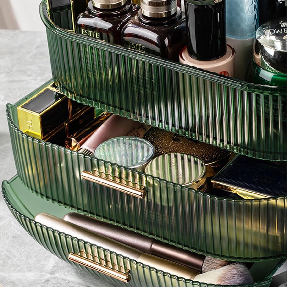 Cosmetische opbergdoos waterdichte make-uporganizer beauty-organizer opbergdoos cosmeticabox stofdicht met deksel handvat 2 laden draagbaar cosmetica-display voor badkamer en make-uptafel