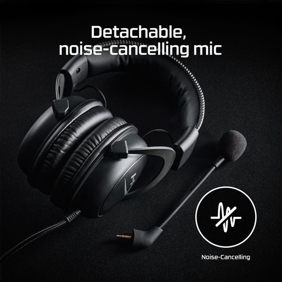 Zwarte HyperX Cloud II headset met afneembare microfoon met ruisonderdrukking.