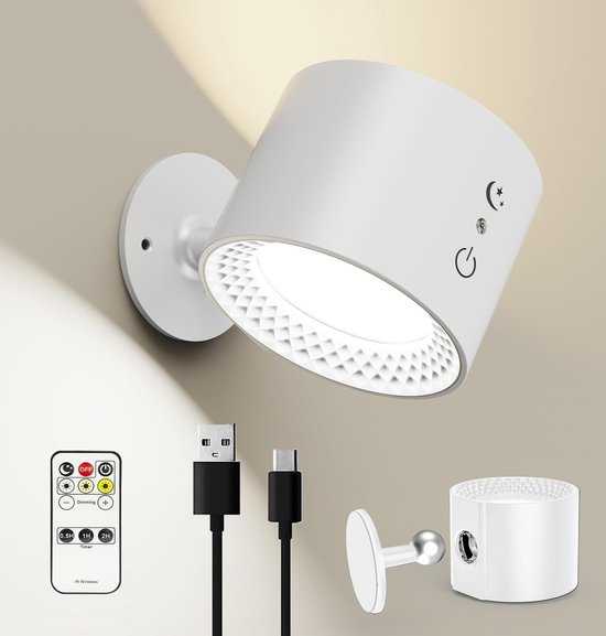 Oplaadbare wandlamp met bewegingssensor voor binnen LED draadloze wandlamp USB oplaadbare nachtlamp met sensor 3000K warm licht Magnetische gang lamp Traplamp, 2 stuks,A