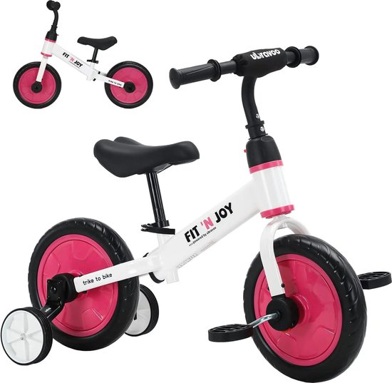 Loopfiets - 4-in-1 - Kinderfiets - Peuterfiets - Maximaal Gewicht 30kg - Geschikt voor Kinderen 2 tot 5 Jaar - Roze/Zwart