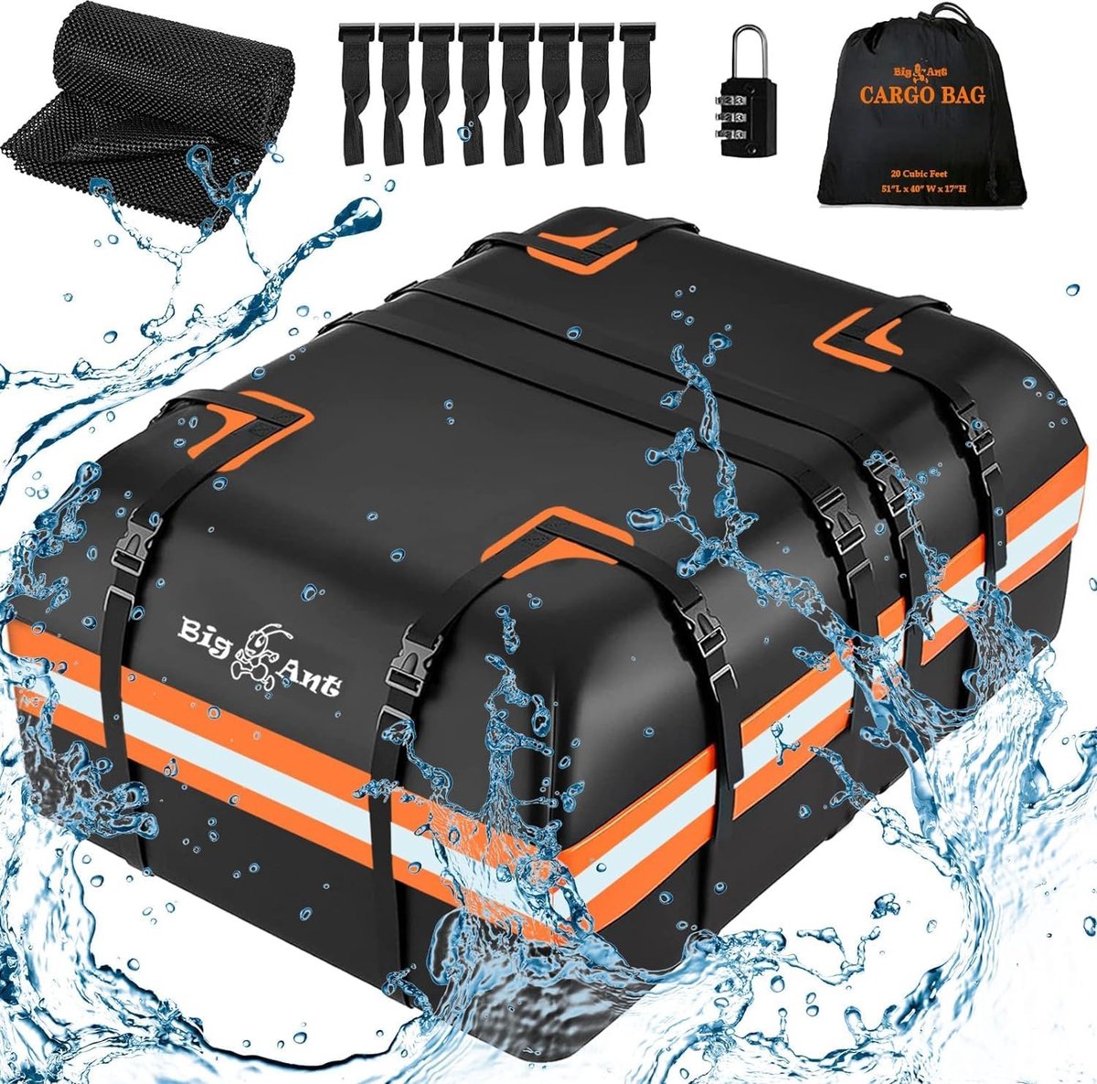 Bol.com Autodakkoffer 566L (20 kubieke voet), waterdichte daktas met reflecterende strips en 8 deurhaken, opvouwbare draagbare d... aanbieding