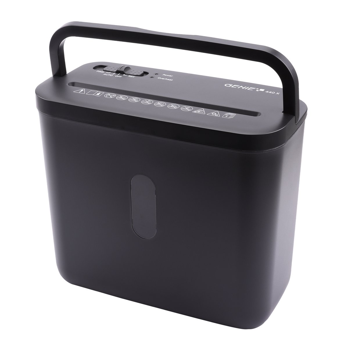 Genie 440X Black Papierversnipperaar - 4 vellen DIN A4 (80 g/m²) - Cross Cut - 8 Liter - Compact formaat met handgreep - Thuis/ Kantoor - Zwart