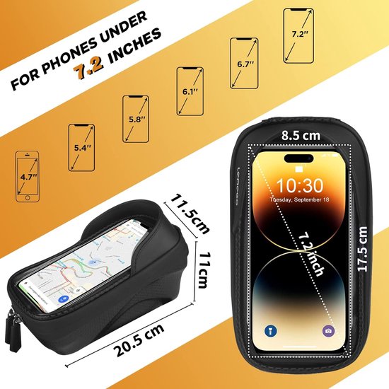 Fiets Stuurtas - Telefoonhouder Fiets Waterdichte Reflecterende met Regenhoes Opslagruimte Bike Phone Holder Bag Touchscreen 360 Rotatie Fietstelefoonhouder Fietstas voor Smartphone tot 6.5 inch