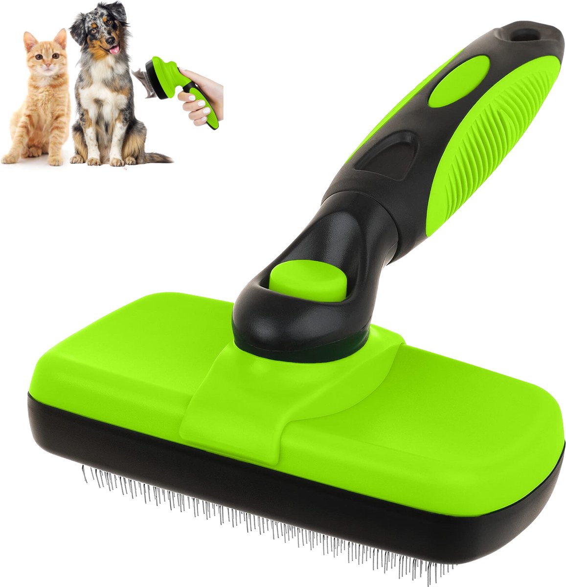 JAXY Kattenborstel - Hondenborstel - Hondenkam - Hondenborstel Langharig/Kortharig - Hondenhaar Verwijderaar - Haarverwijderaar voor Huisdieren - Groomer - Slickerborstel - Borstel Hond - Groen