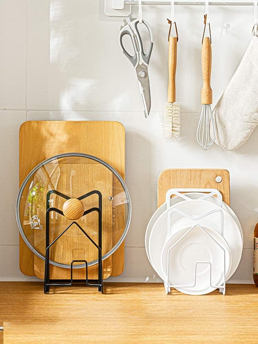 Relaxdays Support Planche à Découper, 2 En 1, Métal, Bloc Couteaux, Cuisine, Non Garni, Noir - Maison