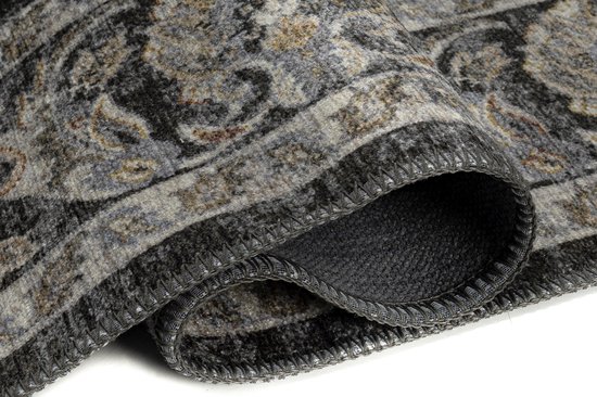 Tapiso Ritz Tapis Grijs Floral Katoen Antidérapant Salon Tapis Taille - 80x150