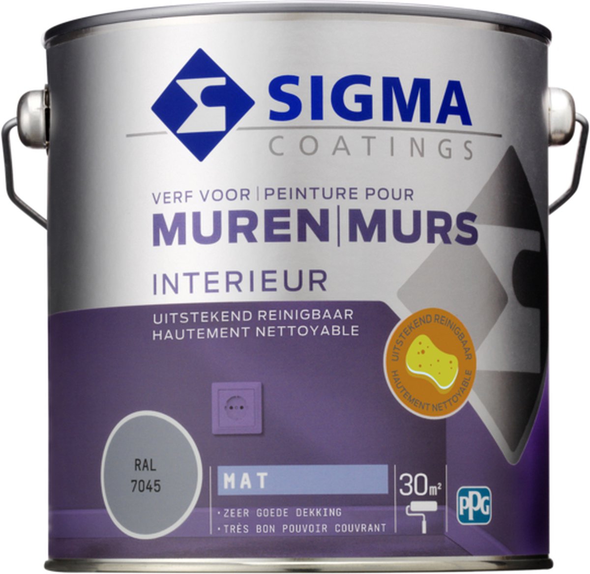 Sigma Interieur Muurverf Mat - Reinigbaar & Langdurig Kleurbehoud - Goede Dekking - RAL 7045 - Grijs - 2.5L