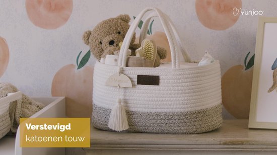 Yunioo Commodemandje en Luiertas - Luiermand voor Baby Kamer - Luier Mand Organizer - Opbergmand kinderkamer - Speelgoedmand - Bruin