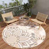 Tapiso Tapis rond pour terrasse, balcon, terrasse , Jardin, Plein air, beige, taille 80 x 80