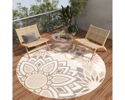 Tapiso Patio Rond Vloerkleed Balkon Terras Tuin Beige Outdoor Tapijt Maat- 80×80