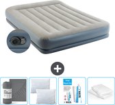 Intex Airbed Set - 2 Personnes - 152 x 203 x 30 cm - Grijs - Avec Pompe Intégrée + Hoeslaken Housse Anthracite + Oreiller + Taies d'oreiller Molton 2 en 1 + Kit de Réparation