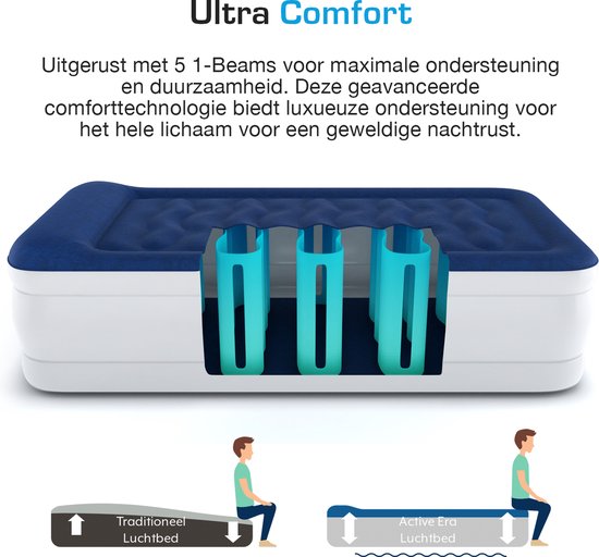 Active Era Luxe 1 Persoons Luchtbed - Extra Hoog - Ingebouwde Elektrische Pomp en Geïntegeerd Kussen - 191cm x 101cm x 53cm van Active Era — afbeelding 2
