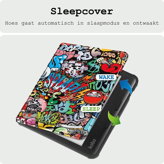 Hoes Geschikt voor Kobo Libra Colour Hoesje Bookcase Cover Hoes Met Screenprotector - Hoesje Geschikt voor Kobo Libra Colour Hoes Cover Case - Graffity van i12Cover — afbeelding 3
