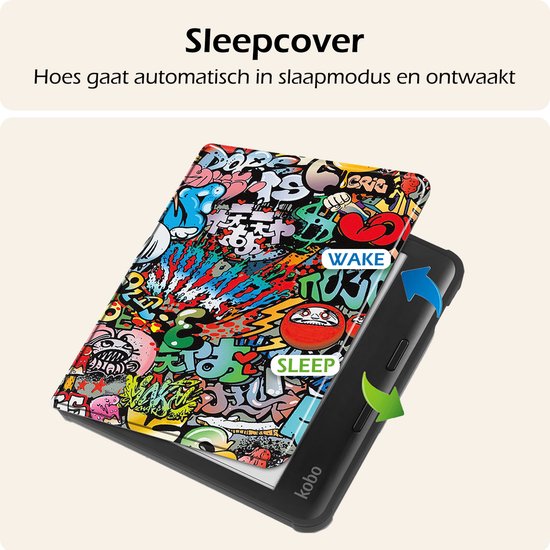 Hoesje Geschikt voor Kobo Libra Colour Hoes Book Case - Hoes Geschikt voor Kobo Libra Colour Hoesje Book Cover Met Screenprotector - Graffity van Hoesje  — afbeelding 3