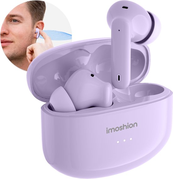 Foto: Imoshion aura pro earbuds draadloze oordopjes met active noise cancelling anc wireless bluetooth earphones oortjes lavender lilac