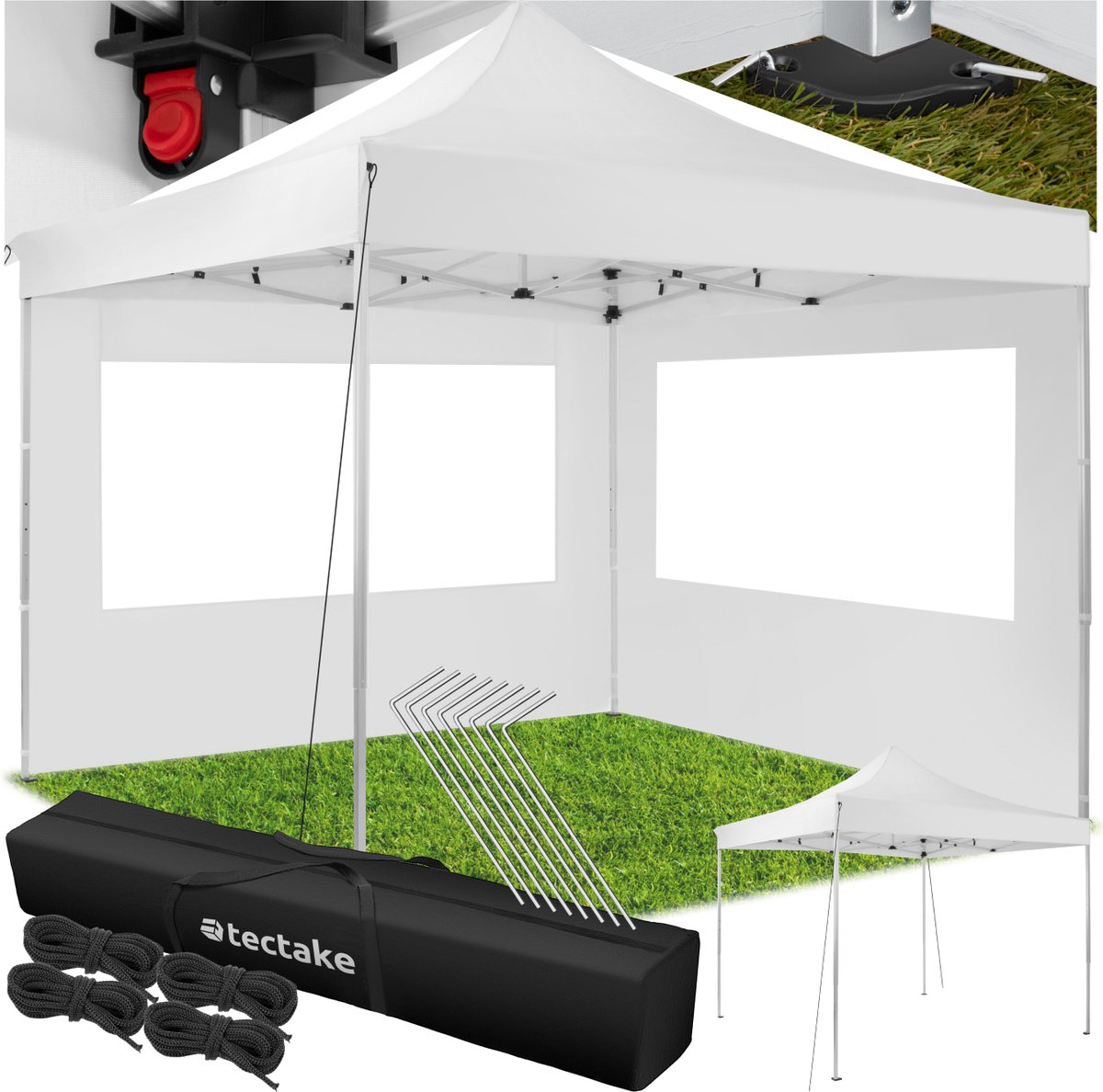 tectake® Paviljoen tent - Open partytent 3x3 m - Zonder zijpanelen - UV- en waterbestendig tuinpaviljoen - Inclusief Scheerlijnen en haringen - Overkapping - Feesttent - Vouwtent - Grijs
