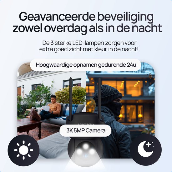 Protectly® Beveiligingscamera Buiten - Buiten Camera Met Nachtzicht - Buitencamera - Security camera - 3K HD 5MP - Met WiFi en APP - Incl. 64GB SD - Zwart van Protectly — afbeelding 5