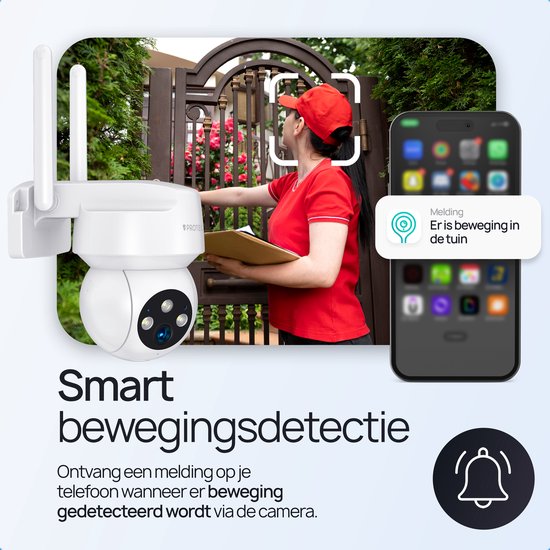 Protectly® Beveiligingscamera Buiten – 3K HD 5MP - 64GB SD - Buiten Camera Met Nachtzicht – Buitencamera - Bewakingscamera voor Buiten- Met WiFi en APP - Wit