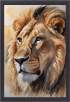 Leeuw schilderij - Dieren wanddecoratie - Schilderijen canvas Realisme - Vintage schilderij - Schilderijen canvas met baklijst - Muurkunst canvas met baklijst 75x100 cm