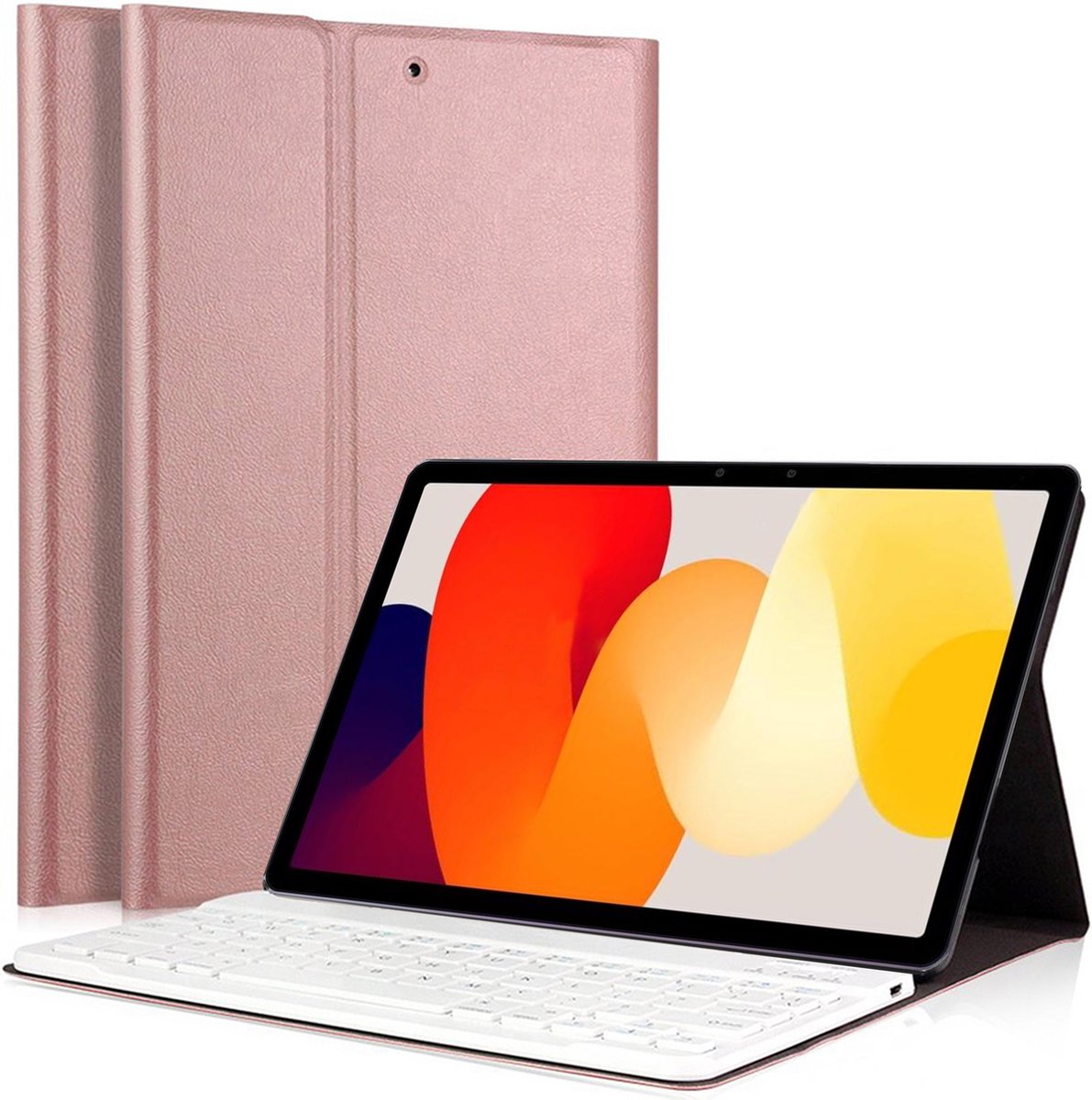 Hoes met toetsenbord geschikt voor Xiaomi Redmi Pad SE - Keyboard Book Case Cover Hoesje Rosegoud op Prijzenvolger.com