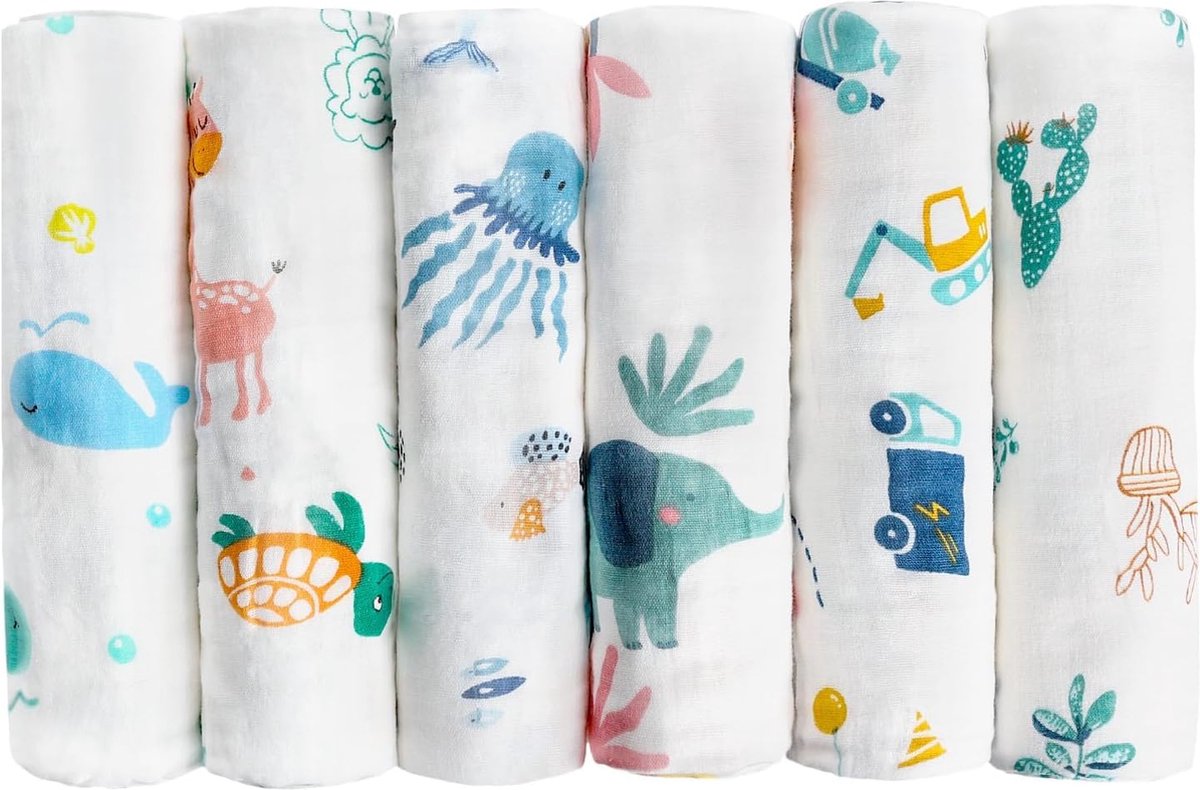 Goedkoopste Baby Muslins 70 x 70 cm - 6 Stuks Katoenen Luiers en Burp Cloths voor Pasgeborenen