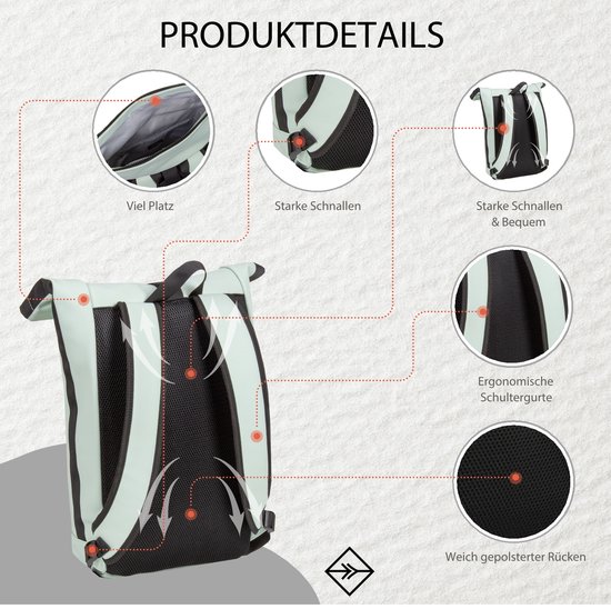 New Rebels Waterafstotende Rolltop Rugzak met Laptopvak 15'' Mart Mint