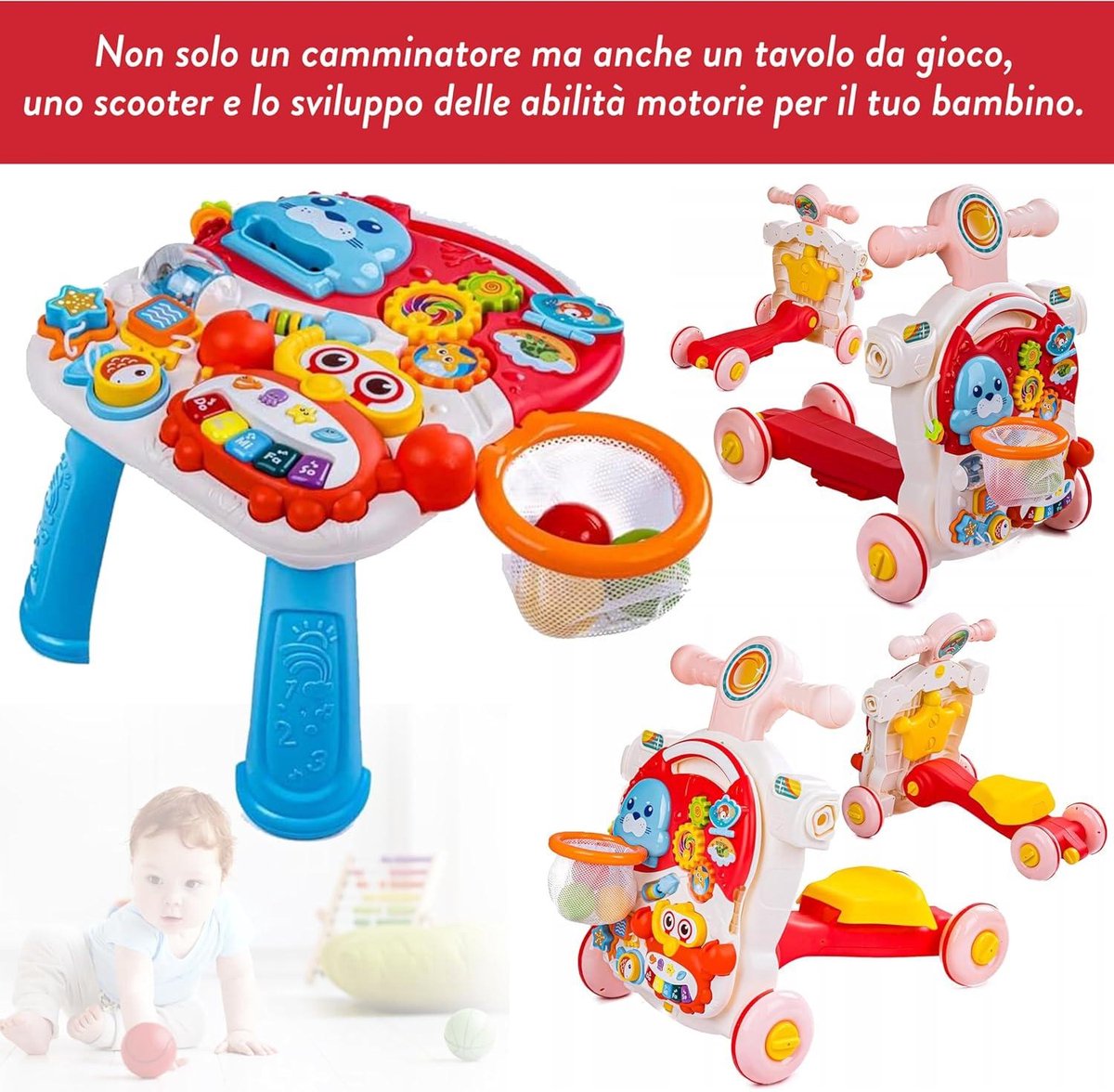 COIL loopwagen voor baby's, 5 in 1 loophulp, babywalker, educatief