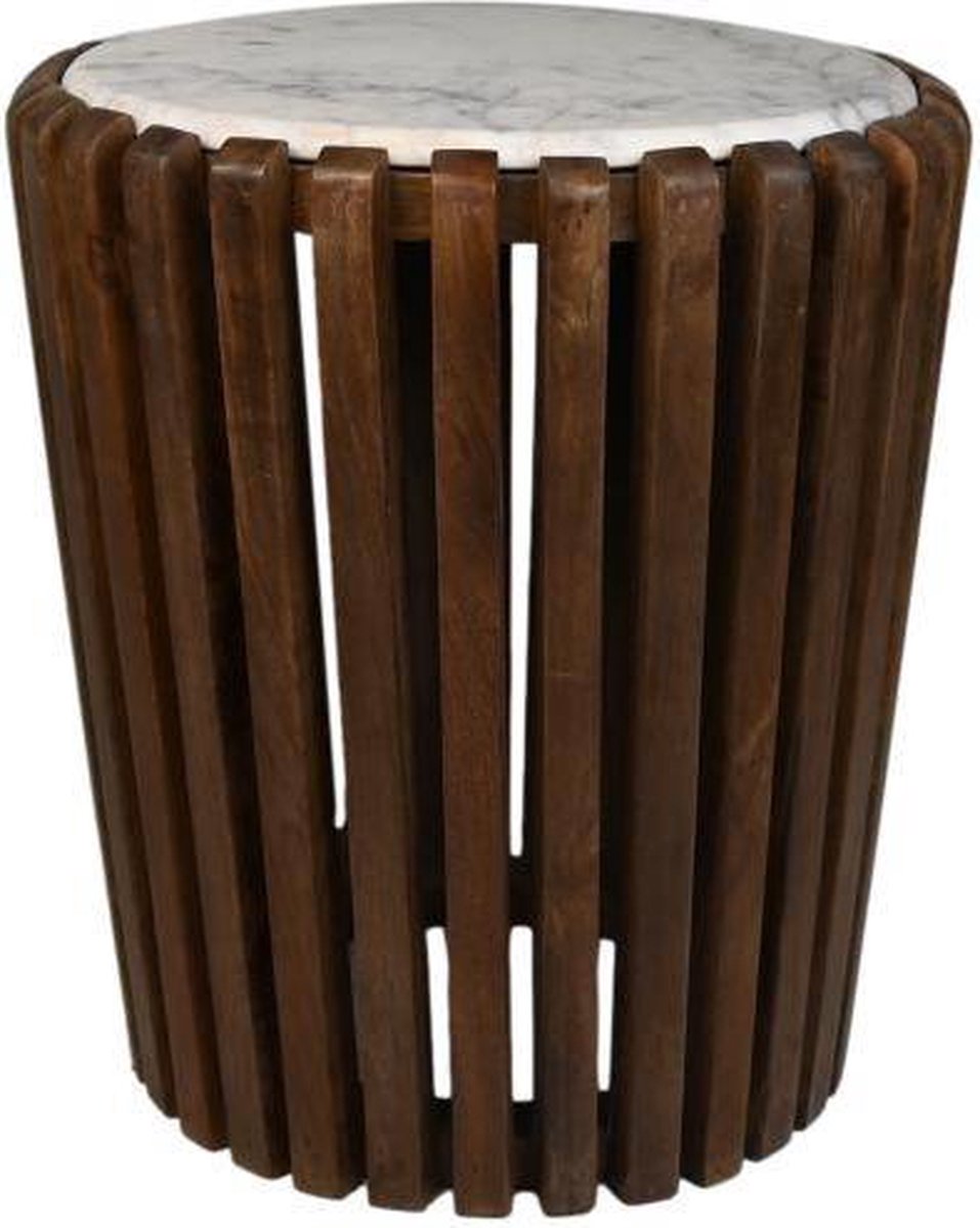 HSM Collection Bijzettafel Mango/Marmer Wit Ø45cm