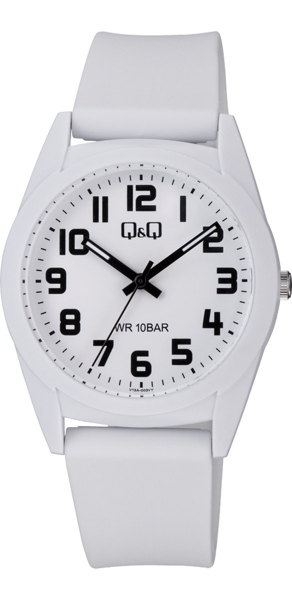 QQ V13A-003VY - Horloge - Analoog - Unisex - Plastic band - Rond - Kunststof - Cijfers - Wit