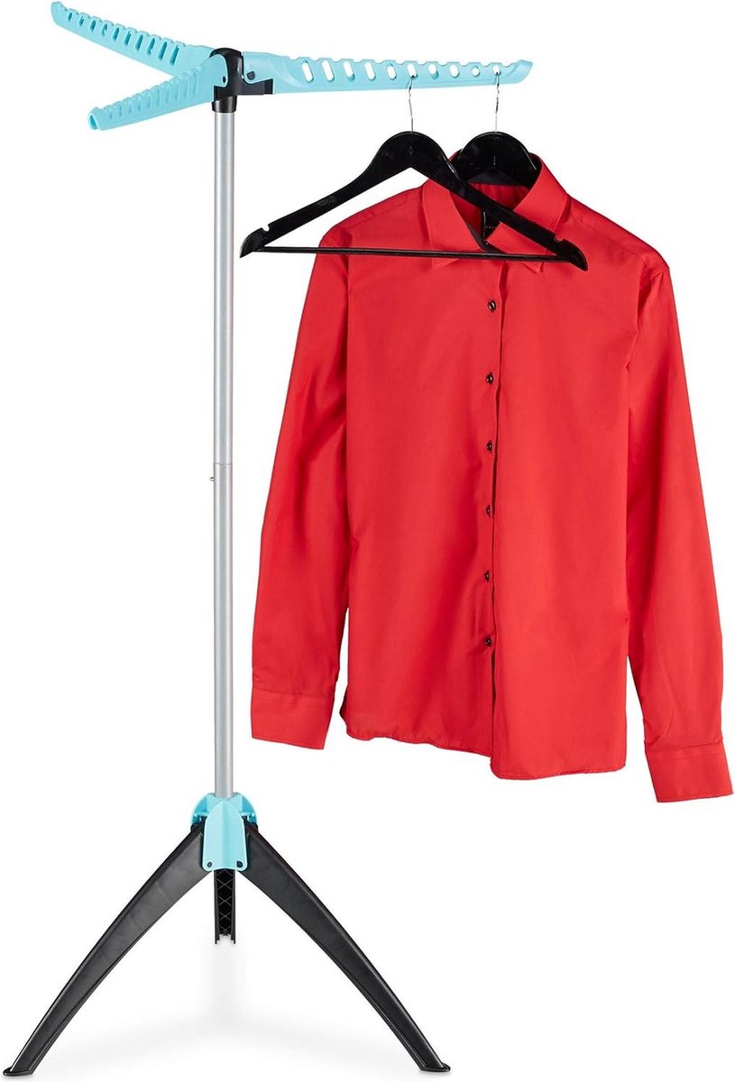 Goedkoopste Inklapbaar droogrek voor kleding - 3-armig wasrek - HxD 128 x 56.5 cm - zilver-turkoois