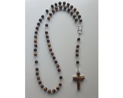 Rozenkrans, Paternoster geheel gemaakt met Tijgeroog (halfedelsteen) en o.a. Kristallen van Swarovski met een kruis van Tijgeroog (gebedssnoer, kruisteken, Meditatie, spiritueel, geloof, geloofsteken, Cadeau, ketting, gebedsketting, kerstpakket)