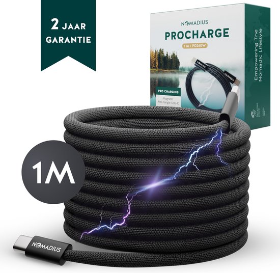 Foto: Nomadius procharge 1m ultra fast charging usb c naar usb c oplaad kabel iphone samsung en meer pd240w oplaadkabel met magnetische anti knoop feauture usb c kabel