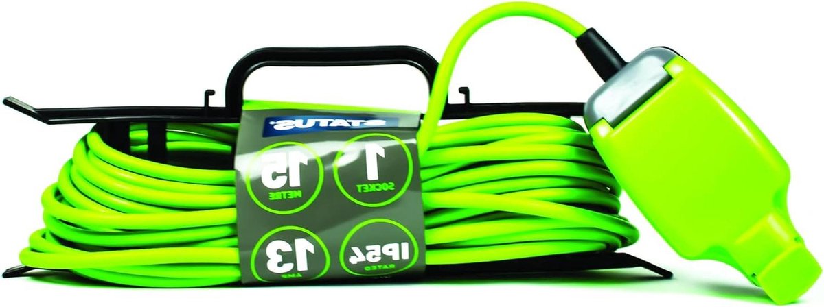 15 meter groene waterdichte verlengkabel - stopcontact verlengsnoer met 13 amp weerbestendige verlengbus