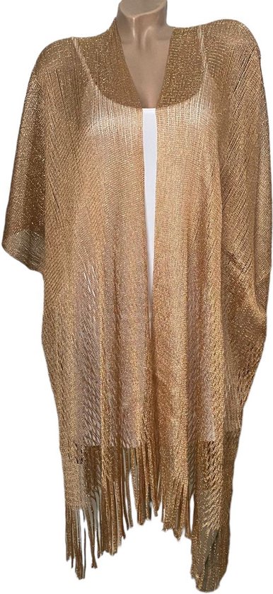 Foto: Kaftan vest omslagsjaal glanzend one size goud camel