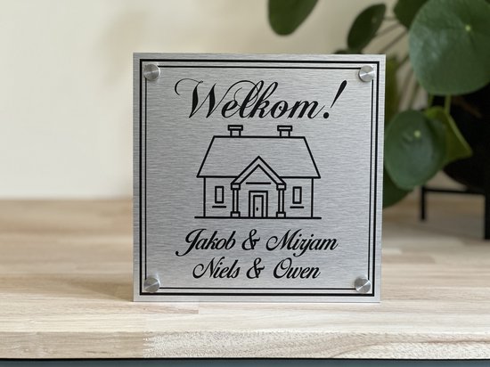 Plaque signalétique porte d'entrée Welcome House aspect inox