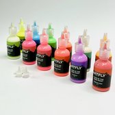 MGM Trading - ARTFLY Glow in The Dark Peinture , Set de Peinture lumineuse avec 12 couleurs néon 30 ml/1 oz, Peinture Acryl lumineuse Perfect pour la peinture artistique, le DIY, les décorations d'Halloween et de Noël, pigments riches