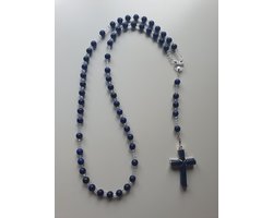 Rozenkrans, Paternoster geheel gemaakt met Lapis Lazuli (halfedelsteen) en o.a. Kristallen van Swarovski met een kruis van lapis lazuli (gebedssnoer, kruisteken, Meditatie, spiritueel, geloof, geloofsteken, Cadeau, ketting, gebedsketting.