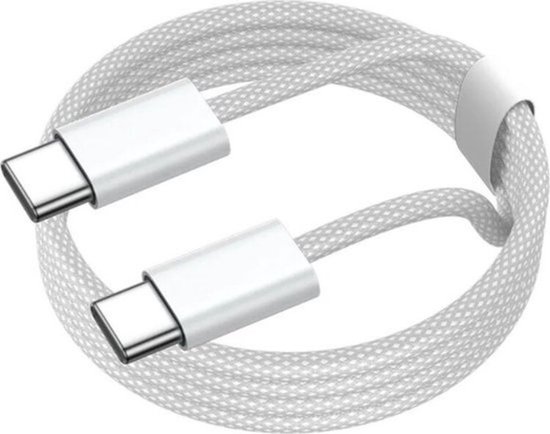 Foto: Usb c naar usb c kabel 100w snellader 2 meter wit usb 3 0 duurzaam gevlochten