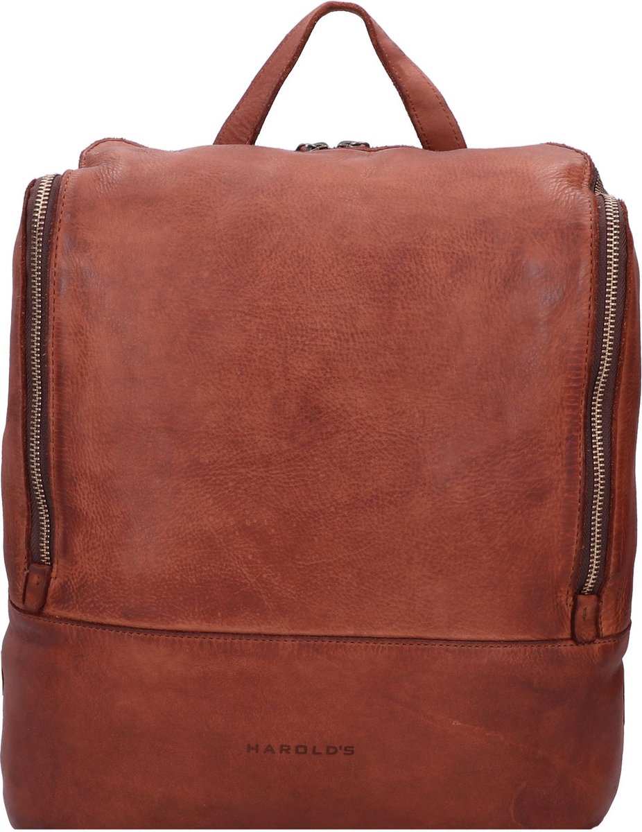 HAROLD'S Leren Laptop rugzak Rugzak met laptopvak Submarine Notebook Backpack Cognac Bruine