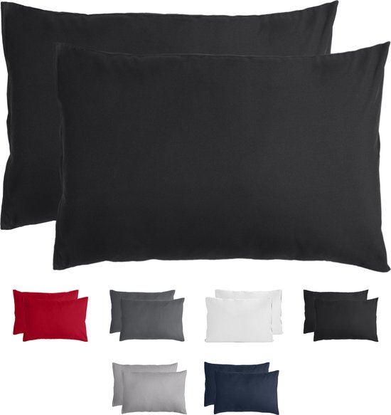 Komfortec Set van 2 Premium Kussenslopen 50x70 cm - Superzachte Kussenhoes – 100% - Geborsteld Polyester - 90g/m²- Zwart