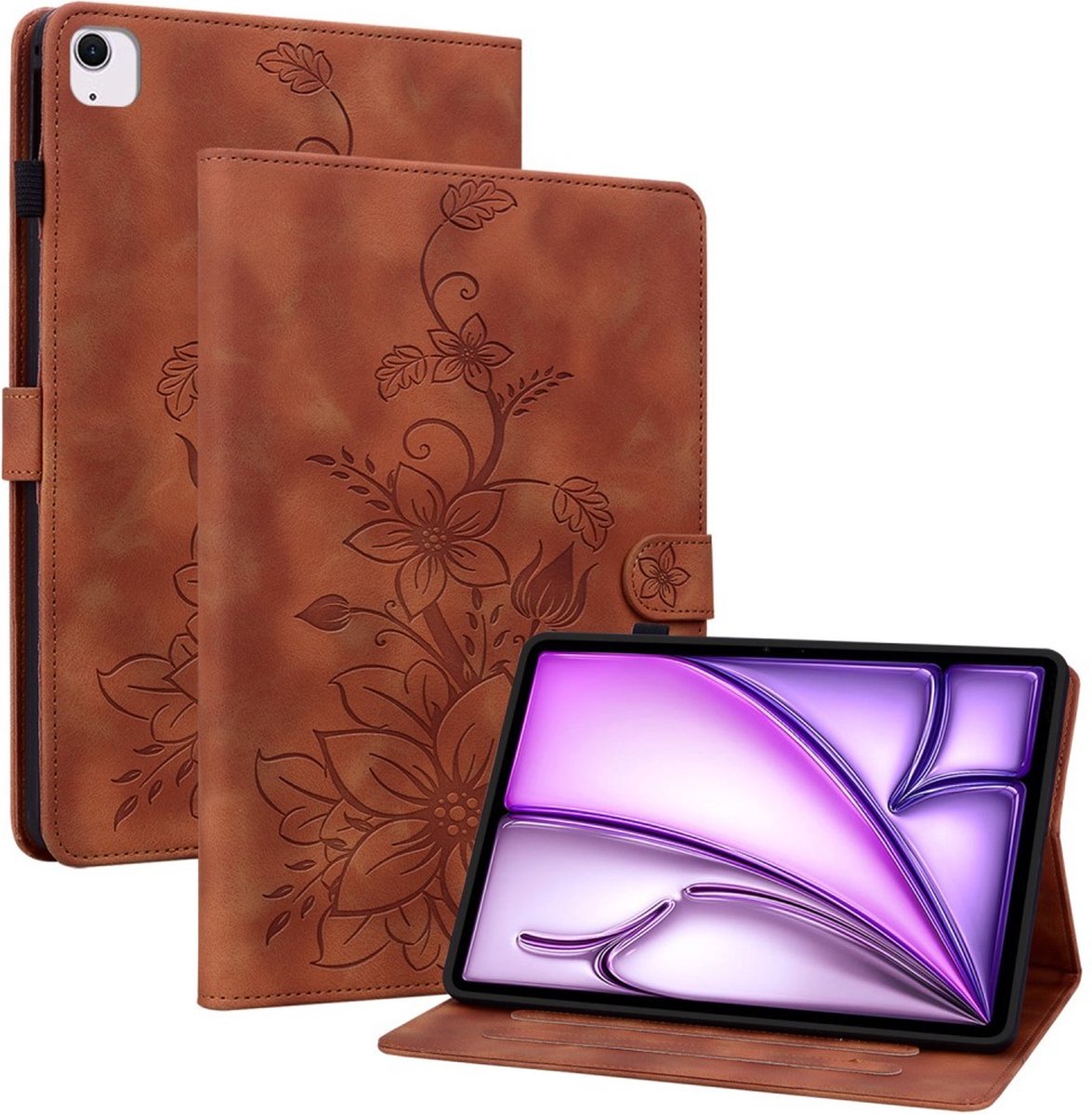 Coverup Tablethoes geschikt voor Hoesje - Lily Flower Book Case - Bruin