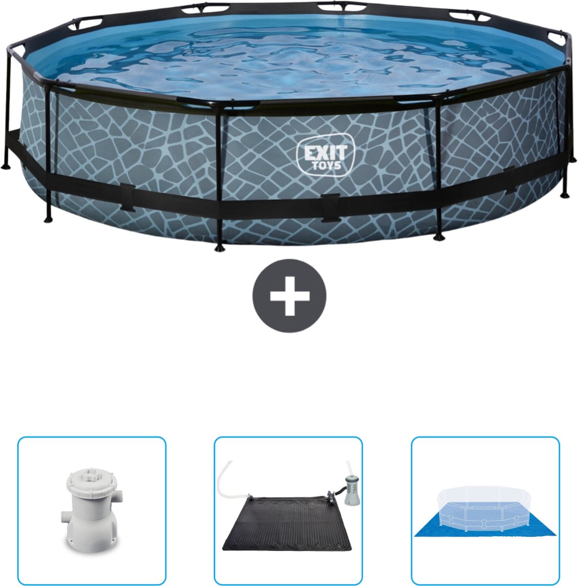 EXIT Rond Stone Frame Zwembad – 360 x 76 cm – Inclusief Pomp – Solar Mat – Grondzeil – Nu extra voordelig EXIT Rond Stone Frame Zwembad – 360 x 76 cm – Inclusief Pomp – Solar Mat – Grondzeil – Nu extra voordelig
