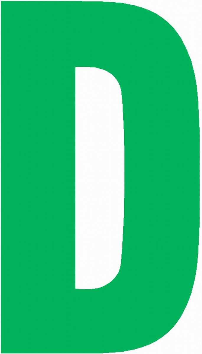 Lettersticker D 10x5cm, GROEN plakletter, huisnummer toevoeging, magazijnen, showrooms, tuincentra