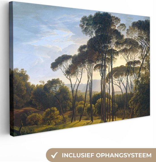Schilderijen op canvas - Italiaans landschap met parasoldennen 150x100 - Kamer decoratie accessoires - Hendrik Voogd schilderij woonkamer - Wanddecoratie slaapkamer - Muurdecoratie keuken - Wanddoek oude meesters - Woondecoratie huis