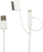 Muvit, 3-in-1 kabel voor Apple dock 30-pins/bliksem/ micro-USB 2,4A veerkabel 1m, Zwart