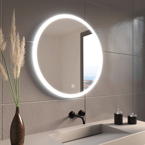 Ratsamee LED Badkamerspiegel met Verlichting 80 x 100 cm, Dimbaar, Anti-condens Touch, 3 Lichtkleuren, Geheugenfunctie, Wandspiegel