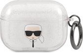 Karl Lagerfeld, Hoogwaardig TPU-hoesje voor Airpods Pro Glitter Chic, Zilveren