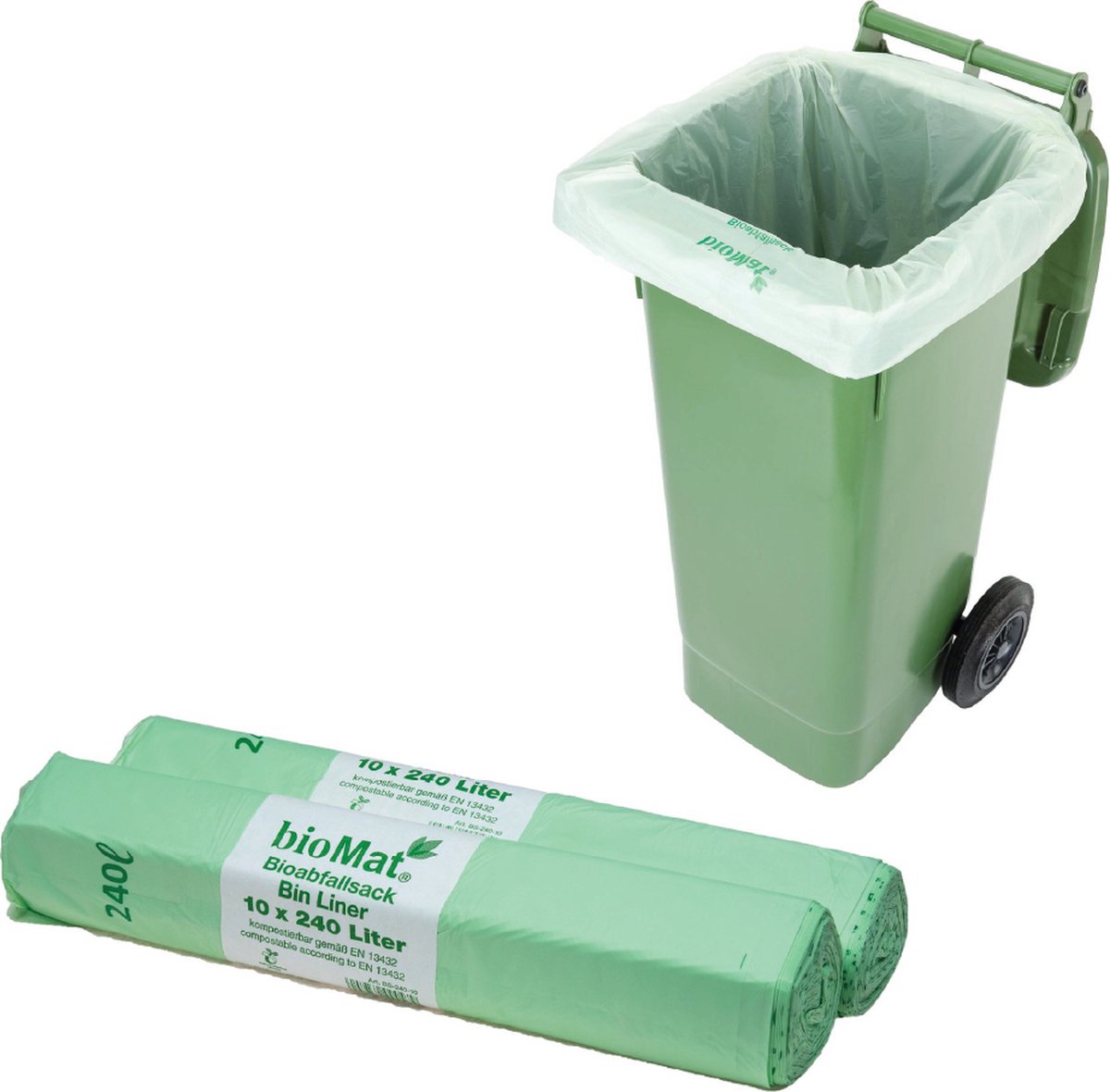 Goedkoopste BioMat composteerbare containerzakken - 2 rollen - 10 x 240 liter - 20 zakken