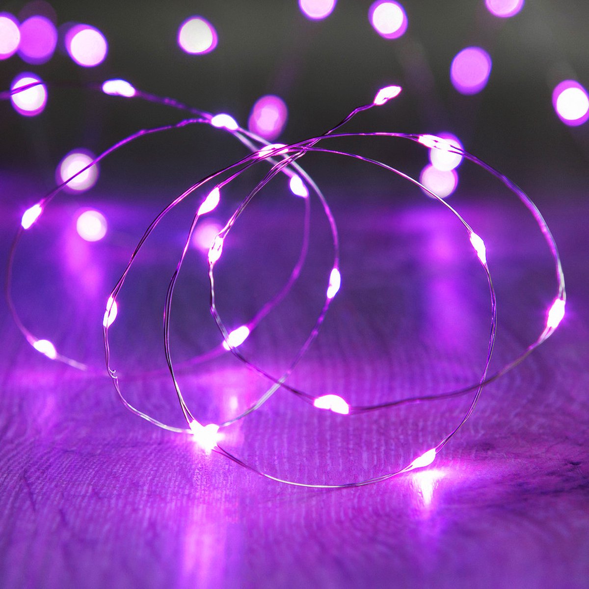 KIMU® 2x Led Lampjes Snoer - Paars 2 meter Lichtsnoer - Verlichting Kleding Lichtjes Haar Hoed Ledlampjes Fiets Streng Fietsverlichting CR2032 Festival